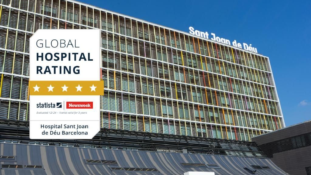 Fachada del Hospital Sant Joan de Déu Barcelona con logo Global Hospital Rating