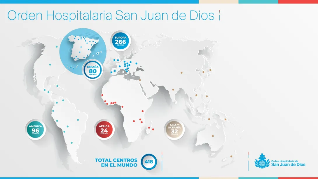 Mapa de la presencia de la Orden Hospitalaria San Juan de Dios en el mundo Mapa de la presencia de la Orden Hospitalaria San Juan de Dios en el mundo