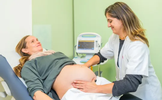 Midwife examines a pregnant patient Midwife examines a pregnant patient